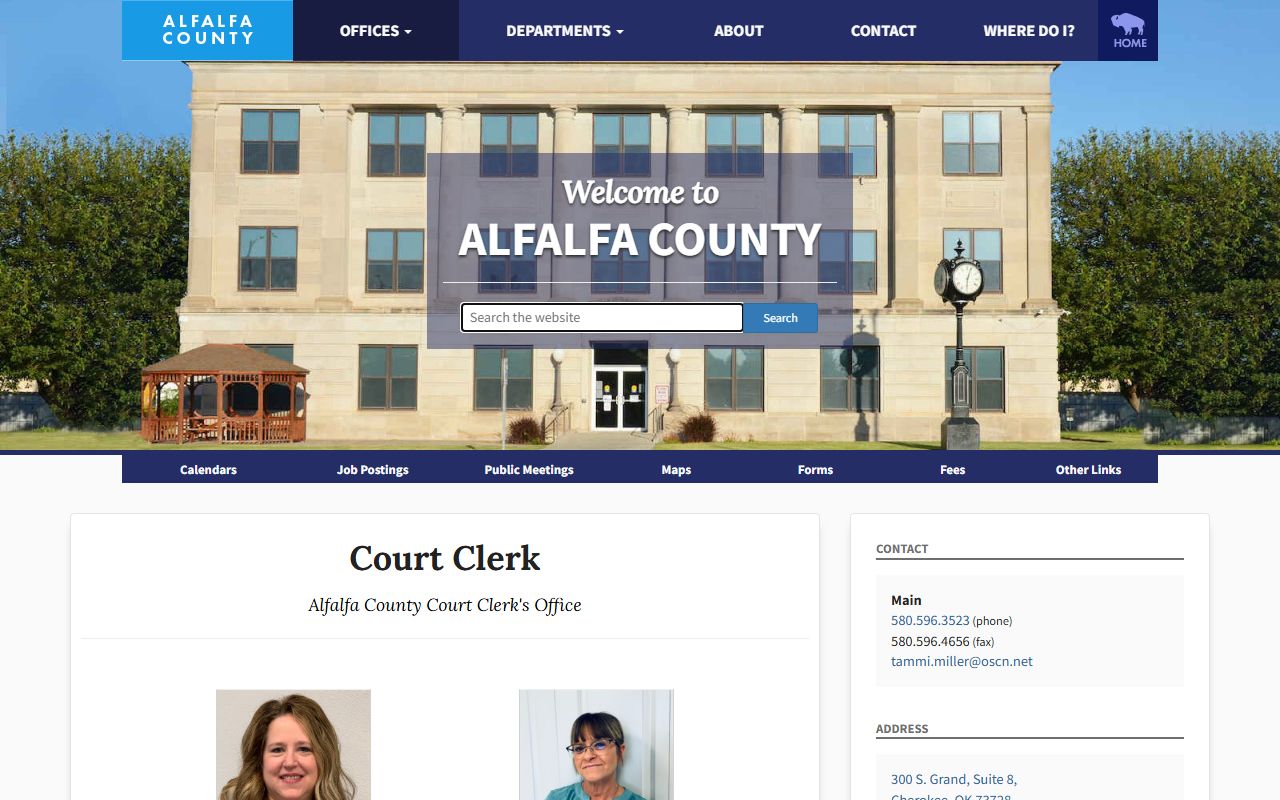 Alfalfa County Court Clerk office for court docket records