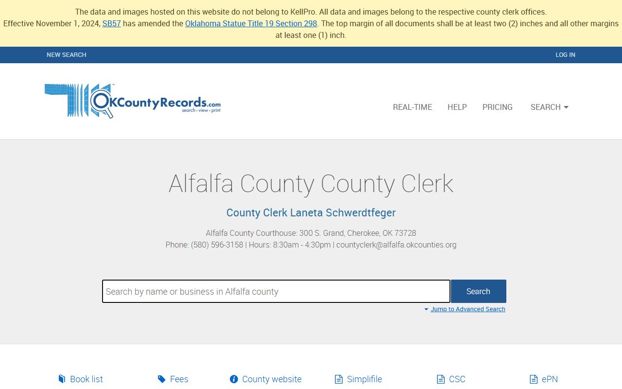 Alfalfa County land records search related to court docket