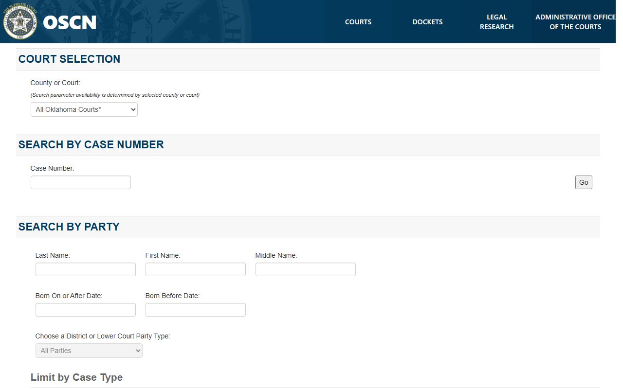 Atoka County court docket search on OSCN portal