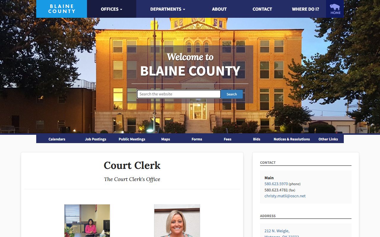 Blaine County Court Clerk office for court docket records