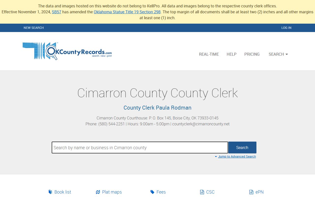 Cimarron County court docket and land records portal