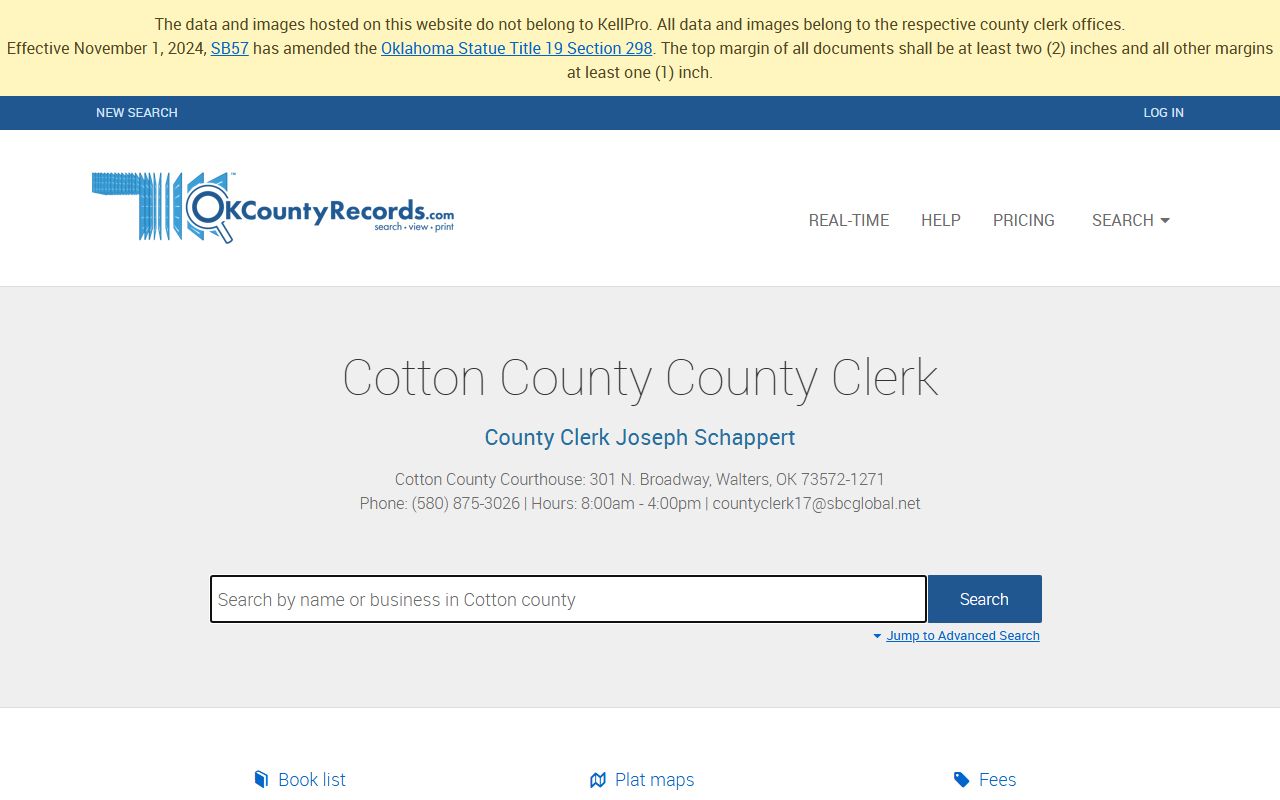 Cotton County court docket and land records portal