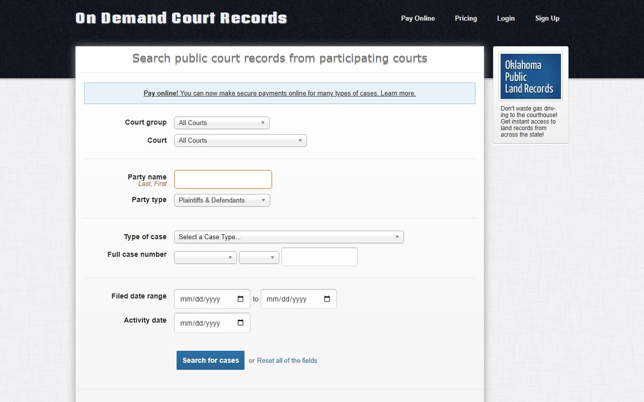 Cotton County court docket lookup on ODCR