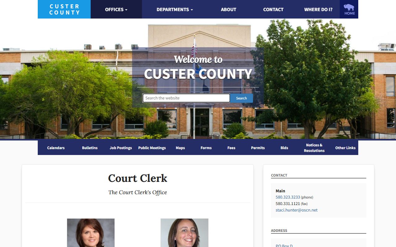 Custer County Court Clerk official page for court docket records