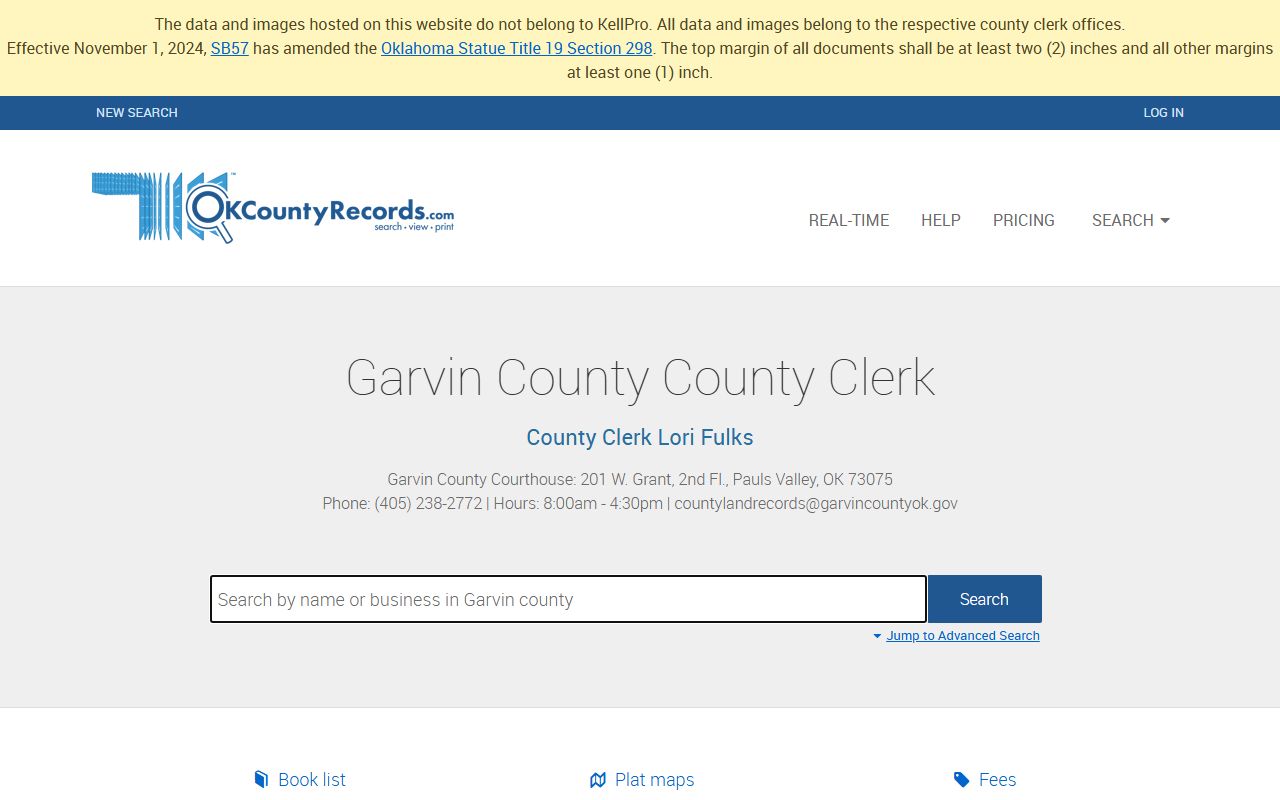 Garvin County land records search related to court docket cases