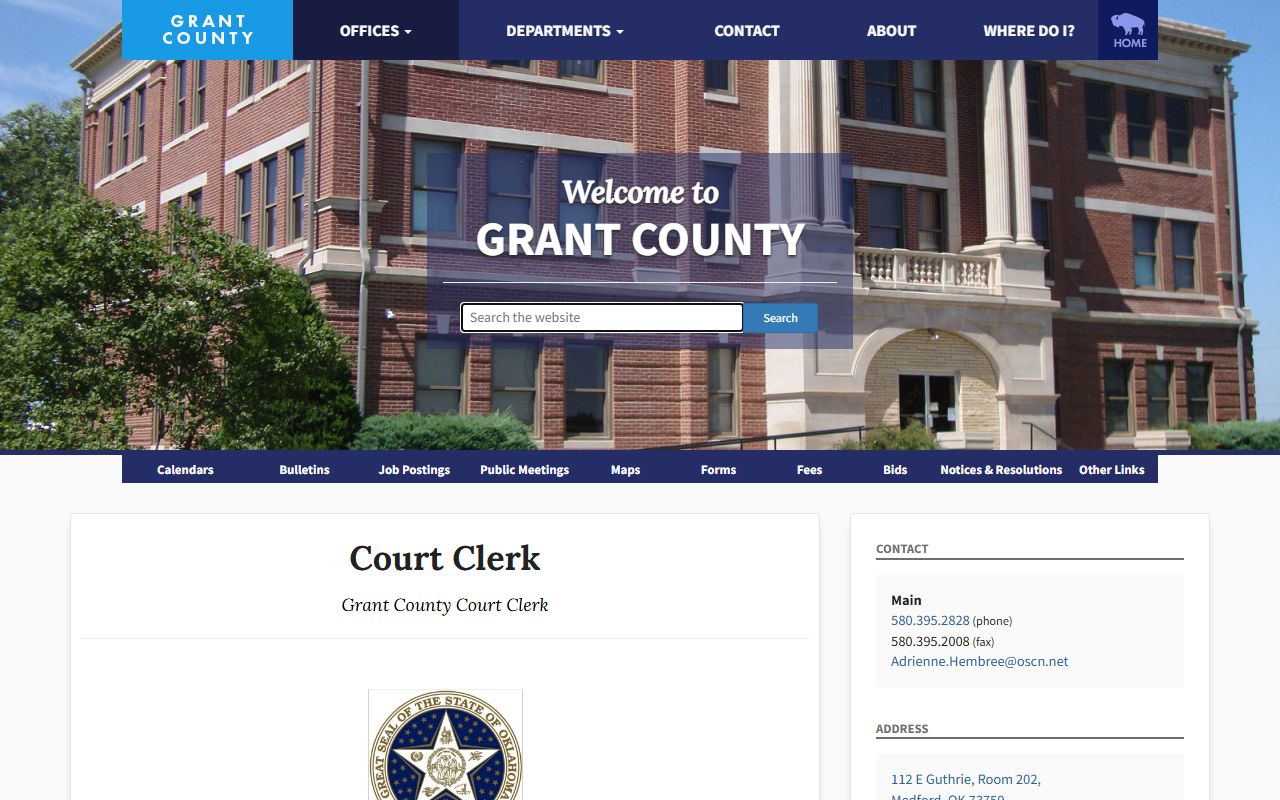 Grant County Court Clerk official page for court docket records
