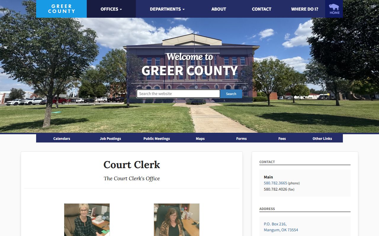 Greer County Court Clerk official page for court docket records