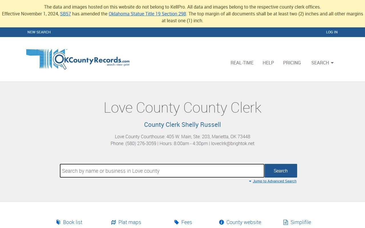 Love County court docket and land records search