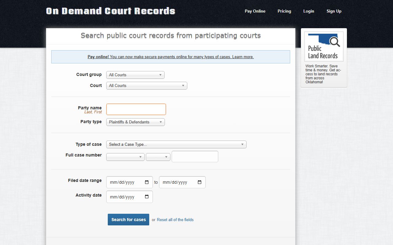 Love County court docket search on ODCR