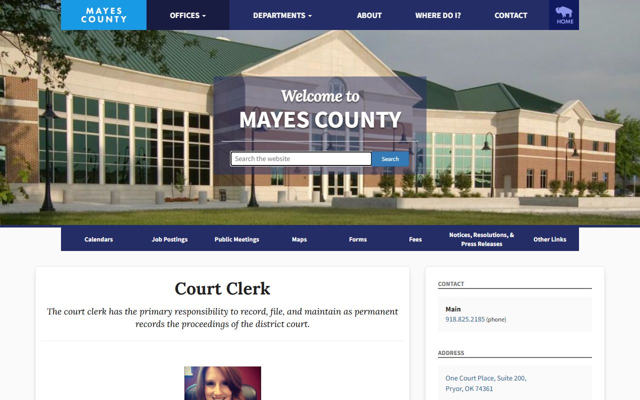 Mayes County court docket clerk office