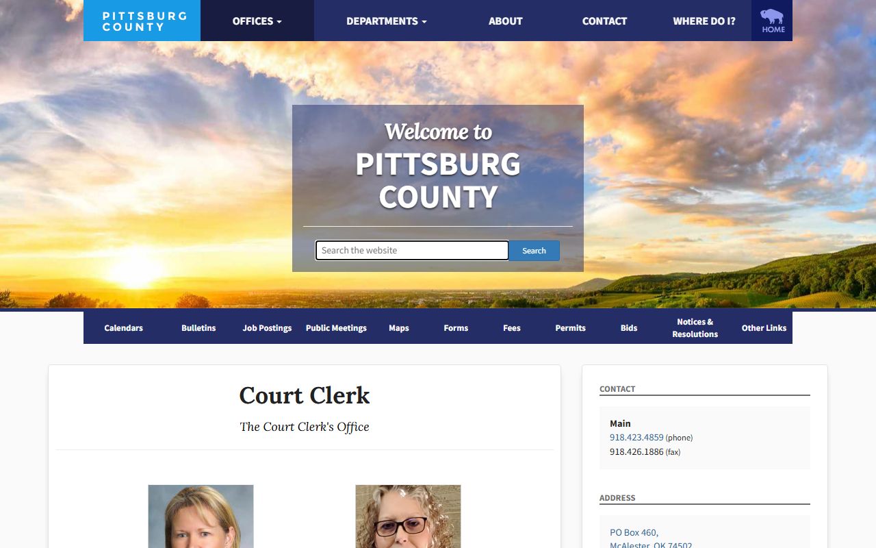 Pittsburg County court docket clerk office page
