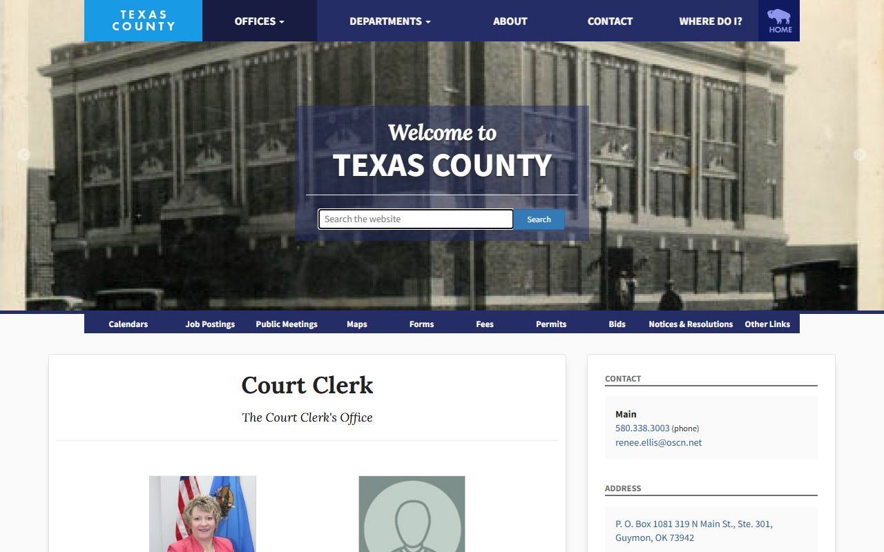 Texas County court docket clerk office information in Guymon Oklahoma
