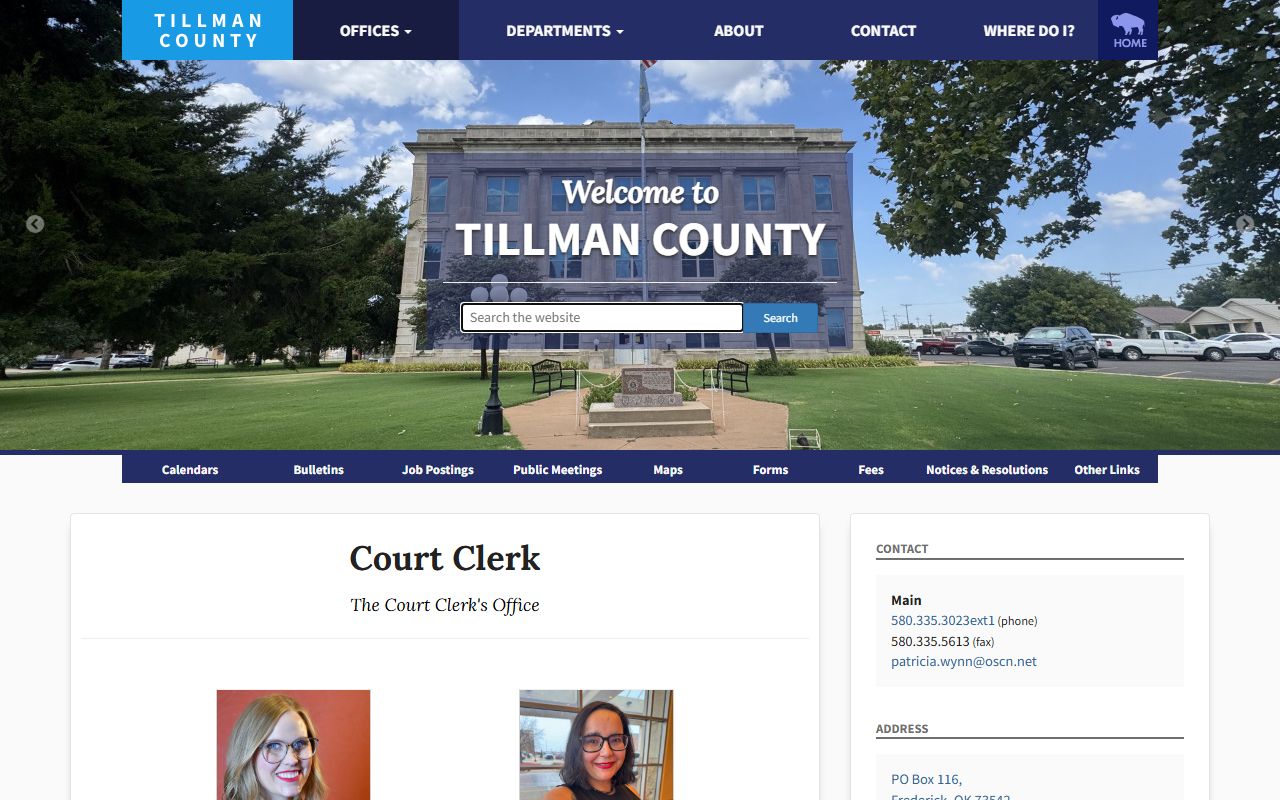 Tillman County court docket clerk website in Frederick Oklahoma