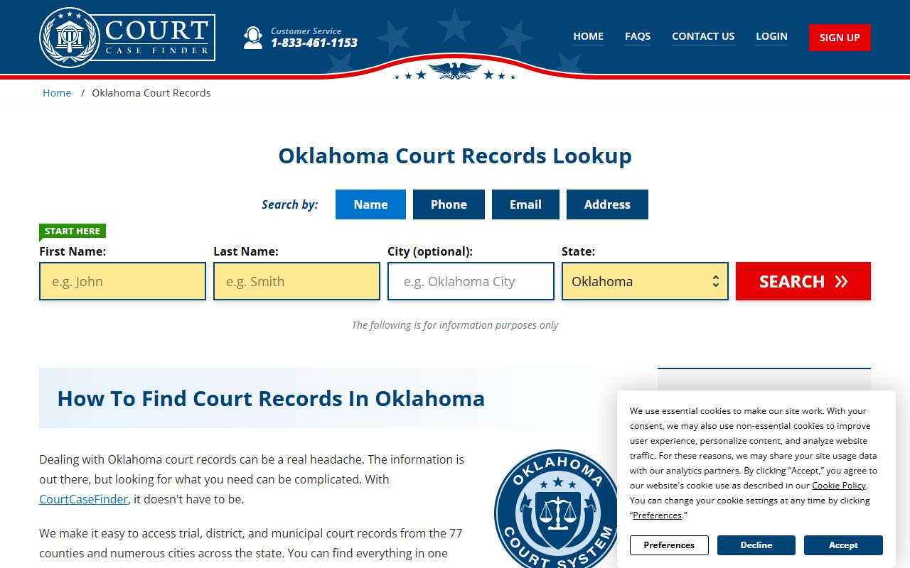 Oklahoma court docket case search instructions