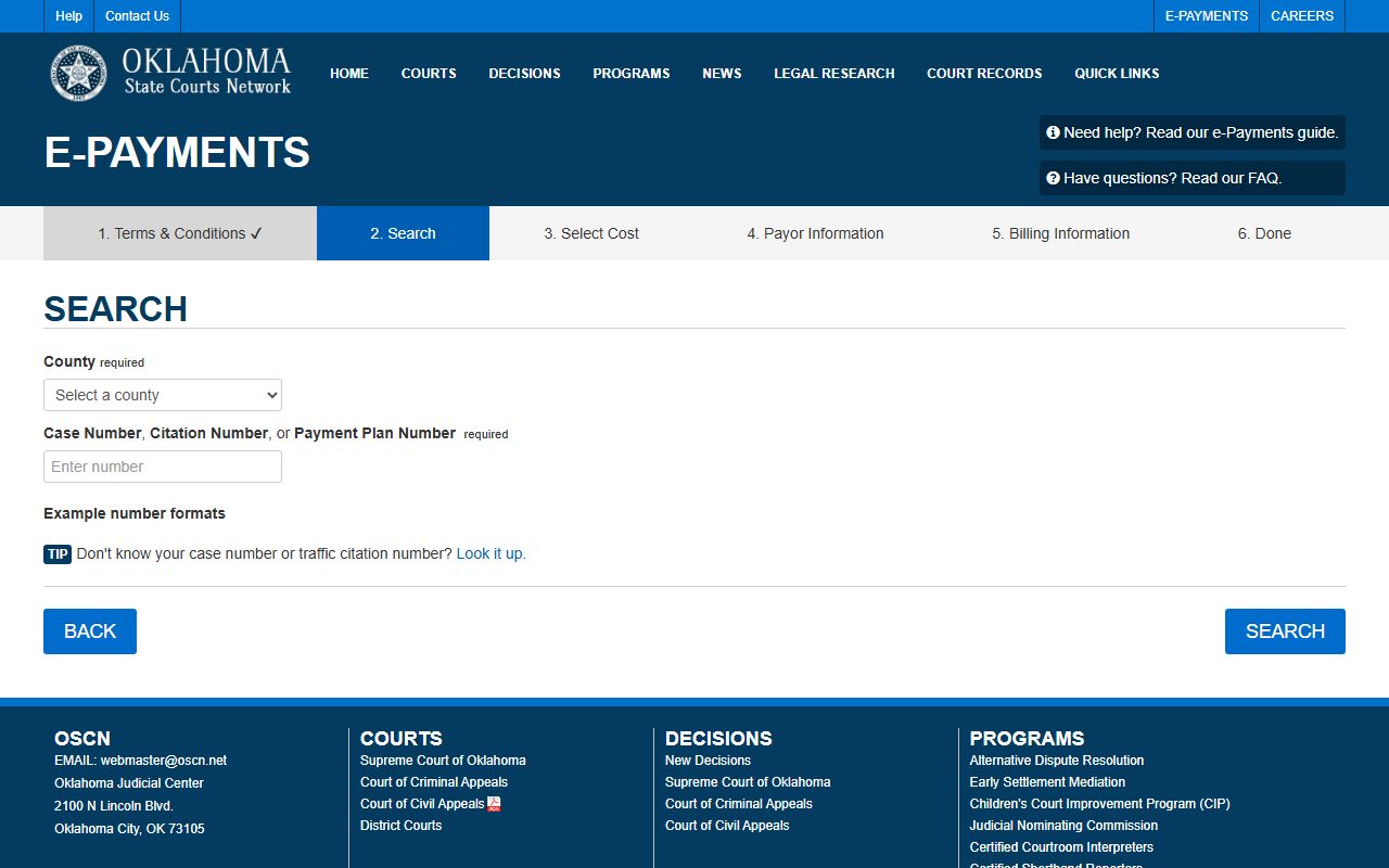 Oklahoma court docket payment system