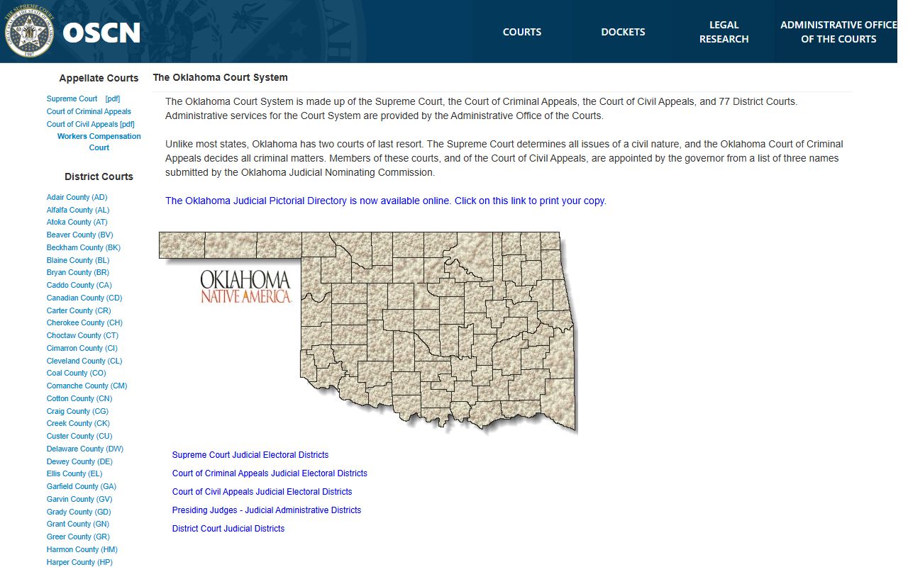 Oklahoma court docket rules and forms page