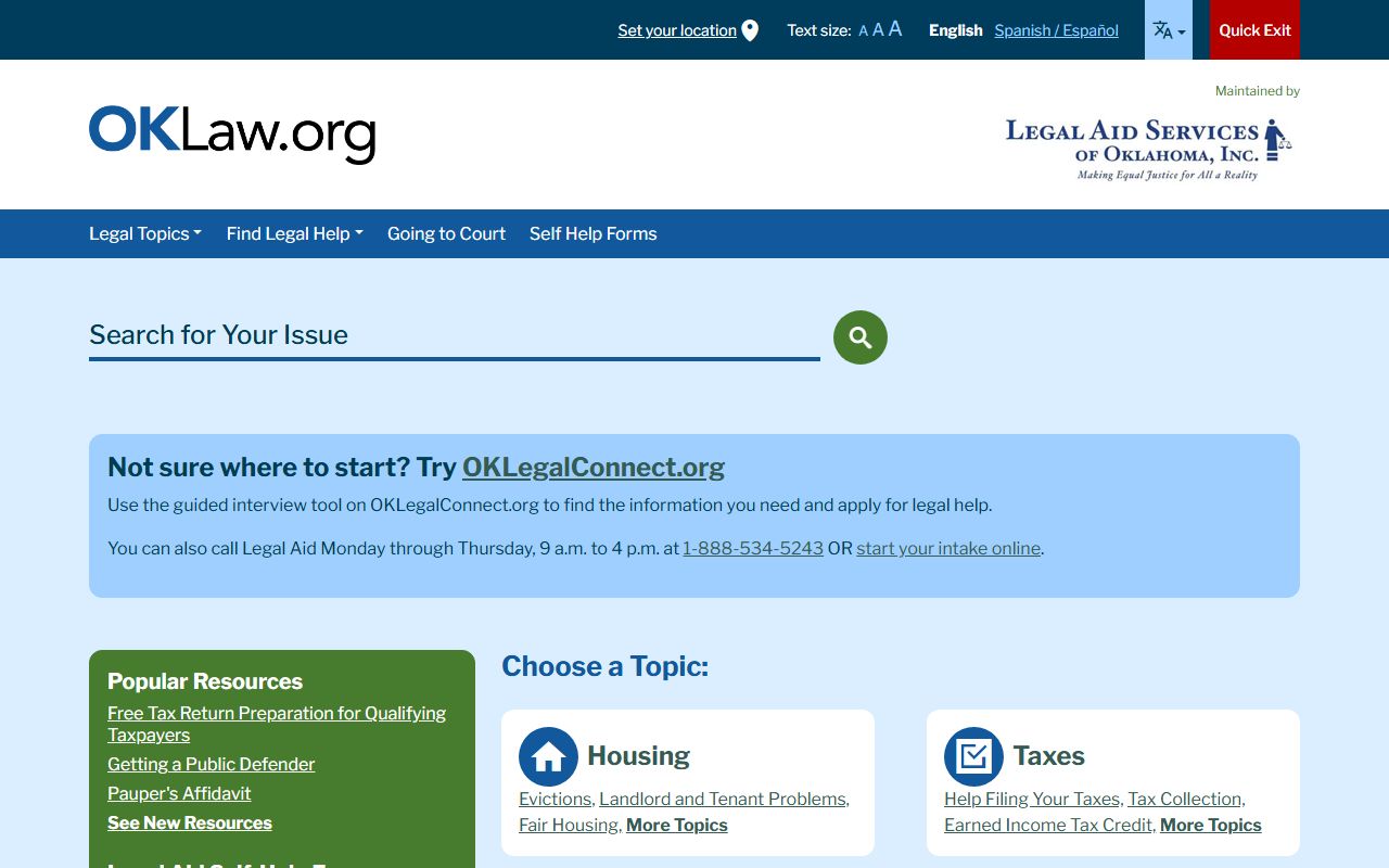 Oklahoma court docket legal aid resources